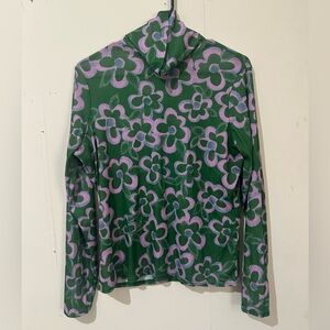 Nasty Gal Size 14 Club Mod Green Pink Floral Indie Stretch Cowl Neck Shirt